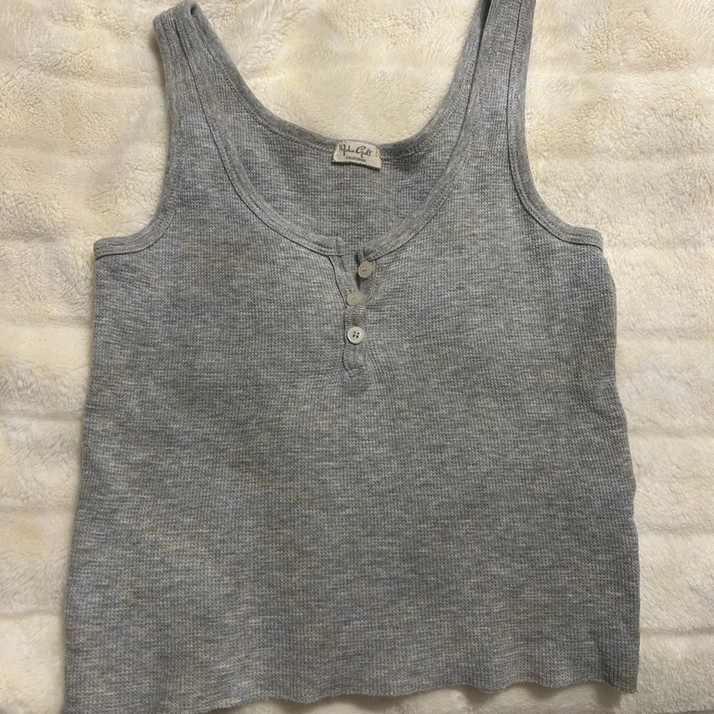 Brandy Melville Gray Ribbed Henley Tank Top